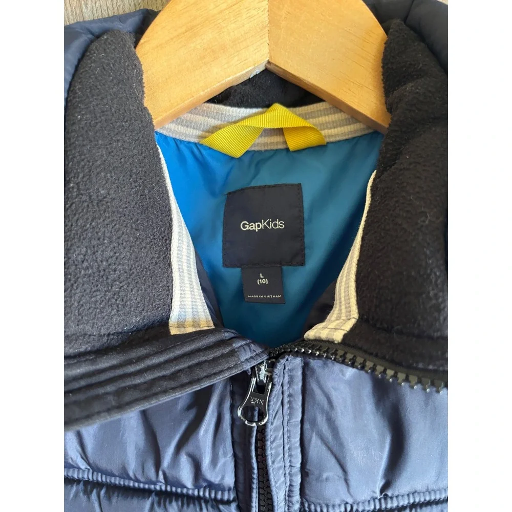 Gap Kids Boys Navy Blue Puffer Vest Quilted Full Zip Fleece Collar Size L 10